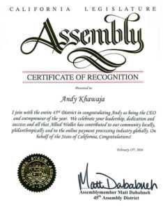 CA Legislature Certificate of Recognition