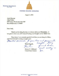 US Senate Kirsten Gillibrand Letter