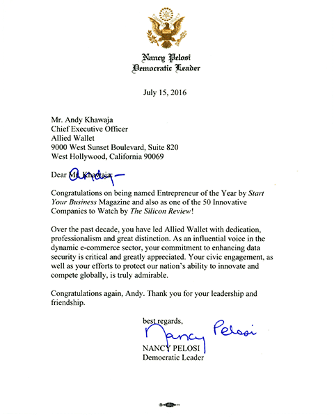 Democratic Leader Nancy Pelosi Letter