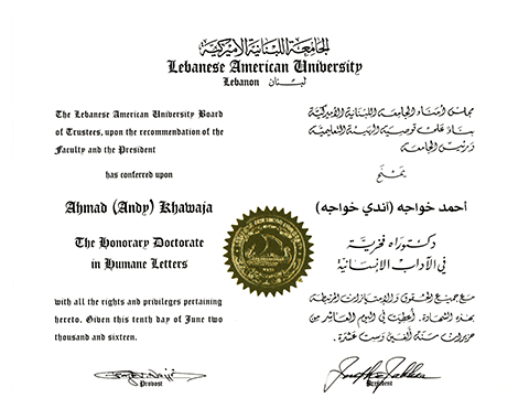 Andy Khawaja - LAU PhD Diploma